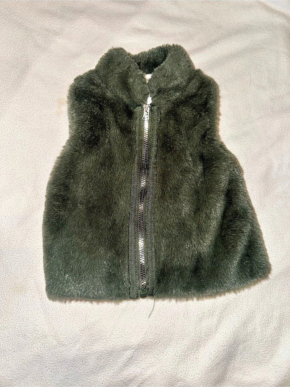 Little Lass Faux Fur Full Zip Vest Green Girls